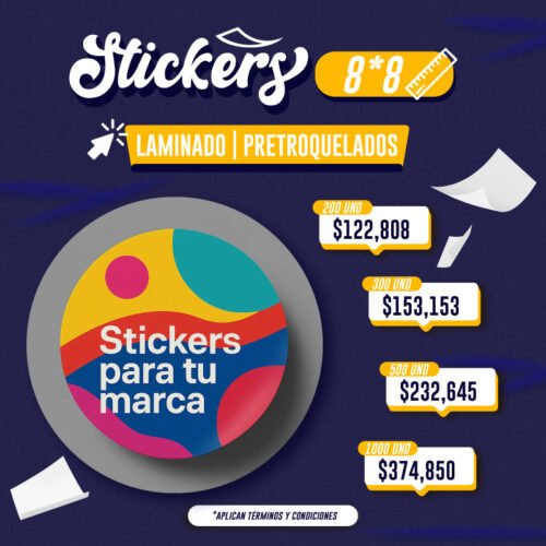STICKER LAMINADO | 8X8 CM | PRETROQUELADOS