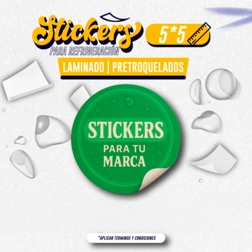 STICKER LAMINADO PARA REFRIGERACIÓN  | 5X5 CM | PRETROQUELADOS