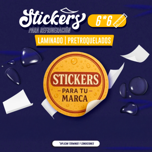 STICKER LAMINADO PARA REFRIGERACIÓN | 6X6 CM | PRETROQUELADOS