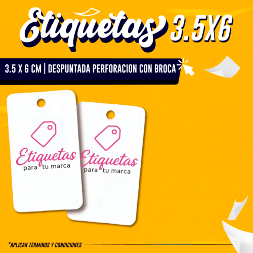 ETIQUETA 3.5×6 CM | DESPUNTADO EN ESQUINAS | PERFORACIÓN