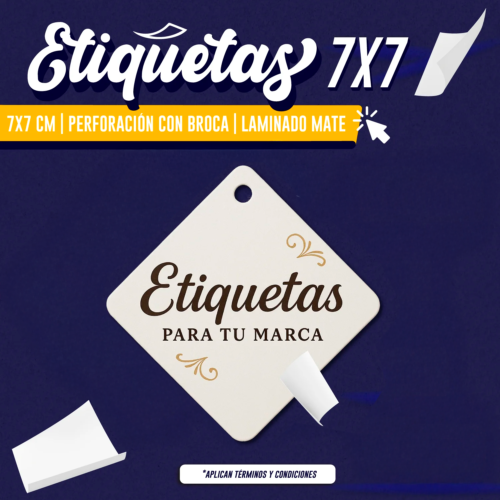 ETIQUETA 7X7 | PERFORACIÓN CON BROCA | LAMINADO MATE